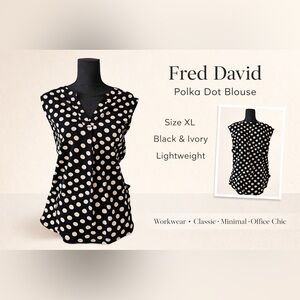Polka Dot Blouse XL Black & Ivory Sleeveless